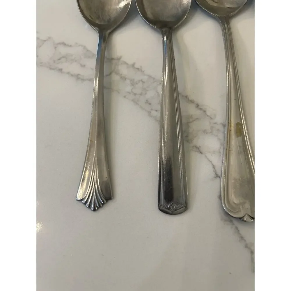 Vtg Lot of 4 Stainless‎ Dinner Spoons Assorted 8” Flatware Silverware